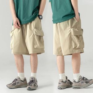 Erkek Şort 2024 Yaz Japon tarzı büyük boyutlu ince erkekler gevşek diz kargo hip hop sokak kıyafeti erkek kısa pantolon