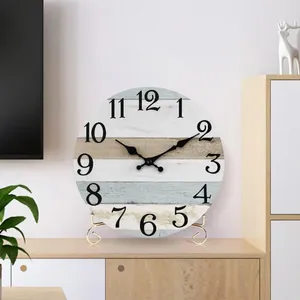 Wall Clocks Classic Wooden Clock Rustic Vintage Wood Silent Non Ticking 10-inch Round Analog For Room Bedroom Battery