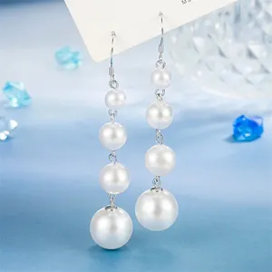 Stud Earrings 925 Sterling Silver Pearl Drop Medium Long Glamour Women's Jewelry Fashion Wedding Engagement Party Gift