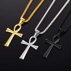 Hänge halsband rostfritt stål korsfäst hängande symbol för liv korsa amulet smycken gåvor kedjor