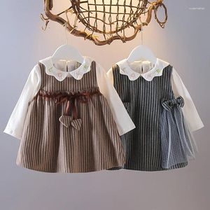 Vestidos de menina outono bebê meninas bonito arco crianças conjuntos de roupas sabor estrangeiro 2 pçs camisetas princesa conjunto criança