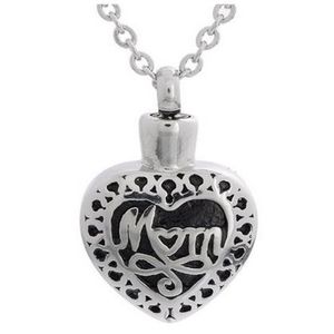 Lily Cremation Jewelry Stainless Steel Waterproof Mom Heart Urn Pendant Memorial Ash Keepsake Pendant Necklace with a Gift Bag216O