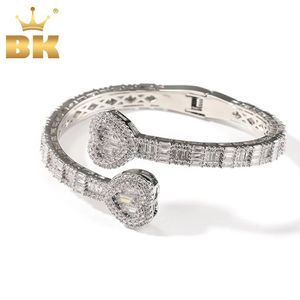 Charm Bracelets THE BLING KING 6mm Baguettecz Heart Cuff Bangle Micro Paved Bling Cubic Zirconia Luxury Wrist Rapper Hiphop Jewelr2955