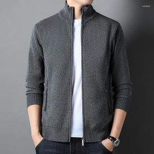 Suéter masculino de inverno, jaqueta casual, confortável, macio, quente, cardigã com zíper completo, manga comprida, casaco sólido, roupas de bolso com zíper