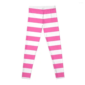 Active Pants Pink And White Horizontal Stripes Leggings Push Up Tights For Women Gym