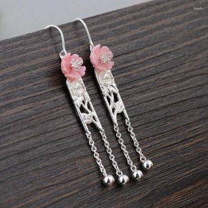 Dangle Earrings FNJ Shell Flower 925 Silver Pure Original S925 Sterling Drop Earring For Women Jewelry Tassel Bead