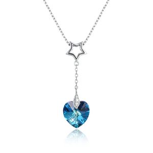 Menrose äkta S925 Sterling Silver Heart Crystal Pendant Halsband Sapphire Blue and Gold 2 Colors Fashion Trends Jewelry Gift Fo265o