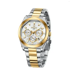 Wristwatches Analog Quartz Date Wrist Watch Business Stainless Steel Waterproof Luminous Two Tone for Men