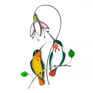 Garden Decorations Hummingbird Hanging Ornament Stained Glass Window Panel For Wall Home Backyard Patio Lawn Decoration Dropship