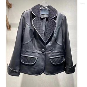 Women's Leather Office Lady Turn-down Collar Coat Real Sheepskin Natural Full Sleeve Women Short Outer Wear With Pocket Single Button.