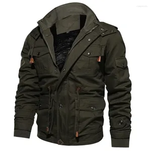 Men's Trench Coats Spring And Autumn Mid Length Loose Standing Neck Hooded Cotton Top Youth Coat