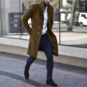 Men's Trench Coats Coat Overcoat Stand Collar Woolen Winter Autumn Mid-Length Pocket Casual Trend Slim Male Solid Thick Wa