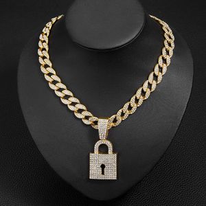 Hip Hop Men Rapper diamond pendant necklace shiny Key lock buckle pendant zircon jewelry night club accessory Sweater Cuban chain 18inch 1962