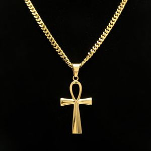 Gyptian ankh chave charme hip hop cruz ouro prata banhado pingente colares para homens de alta qualidade moda festa jóias gift235h