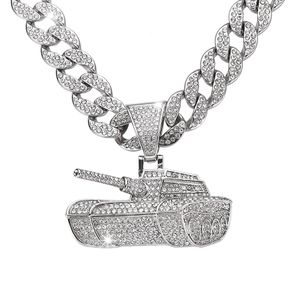 Hip Hop Men Rapper diamond pendant necklace shiny tank pendant zircon jewelry night club accessory Sweater Cuban chain 18inch 1960