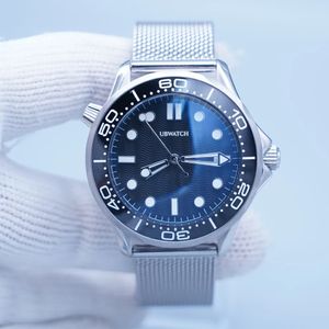 Top luxury men 42MM Automatic Mecheancal Ceramic Bezel Mens Watches Watch Blue Dial Stainless Steel Band Ceramic Rotatable Bezel Transparent Back