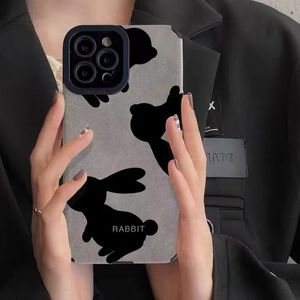 Leather Fashion Cool Black Rabbit Phone Case For iphone 15 14 13 12 11 Pro Max XS X XR 15 Plus Fashion Soft Silicone Back Cover 100pcs