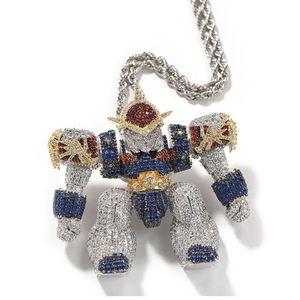 Collana con ciondolo ghiacciato a forma di cartone animato Collana con collane Hip Hop da uomo Gioielli Ciondolo robot 3D di alta qualità318S