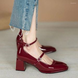 Kleiderschuhe Frauen Sommerschuhe auf Heeled for Woman 2024 Japanischer Stil Lolita Mary Jane Red Bride Square Toe High Heels Gothic 39