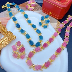 Light Luxury Glass Gradient Pink Cherry Blossom Necklace rose Earring brooch corsage European and American New Style Jewelry Supply