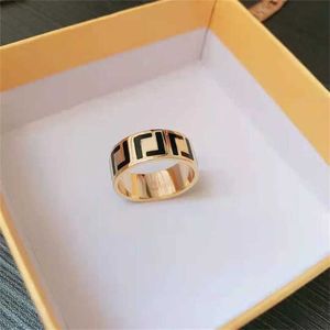 35% OFF F Letter Drop Glue Couple Brass Material Home Fashion Simple Enamel Universal Ring for Men and Women