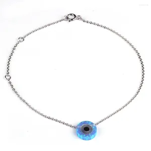 Charme Pulseiras Olho Redondo Azul Branco Vermelho Turco Design Pedra Pulseira 925 Sterling Silver Link Chain Opala