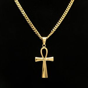 Gyptian Ankh Key Charm Hip Hop Cross Gold Silver Plated Pendant Halsband för män av högsta kvalitet Fashion Party Jewellry Gift295G