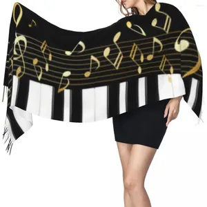 Lenços Tassel Scarf Grande 196 68cm Pashmina Inverno Quente Xaile Envoltório Bufanda Feminino Piano Teclado e Notas Musicais Cashmere