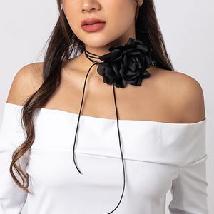 Simples tecido flor longa fita gargantilha colares neckband clavícula corrente gargantilha festa presente menina tecido flor pingente colares femininos puxando gargantilha