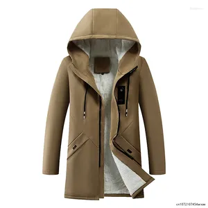 Herrgravrockar Autumn och vinterkoreansk stil Men Cardigan Mid-Längd Coat Hooded Solid Jacket Casual Windbreaker Male