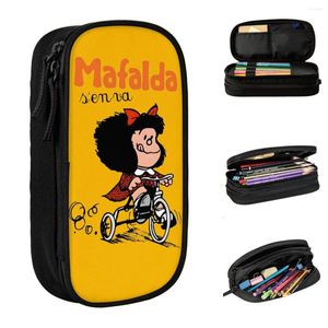 Mafalda quino go bisiklet kalem kılıfı klasik sevimli komik kalem çantaları öğrenci büyük kapasiteli okul malzemeleri fermuarlı pencil