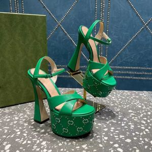 2024 New Crystal Sheepeskin Platform Super High Sandals مضخات للأحذية للأحذية المسائية للسيدات