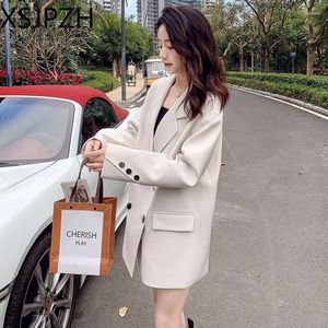 Women's Suits Business Women Loose Jackets Double Breasted Notched Suit Coat Middle Long Autumn Office Lady Outerwear Blazers Versatile