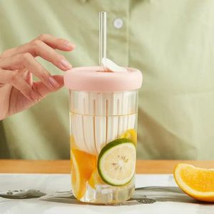 Wasserflaschen 2024 Glasflasche mit Tee-Infuser Tragbare transparente Gläser Deckel und Stroh Ins Style Cup Trinkgeschirr