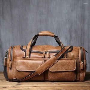 Duffel Torbalar Retro Erkekler El Bagaj Torbası Deri Seyahat Üst Katman Cowhide Büyük Kapasiteli Bir Omuz Messenger Sıradan Laptop NZPJ