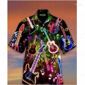 Men's Casual Shirts Musical Instrument Hawaiian Shirt Men Fashion Social Single Breasted Cuba Beach Blouse Clothing Vocation