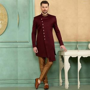 Men's Suits Luxury Burgundy Single Breasted Stand Lapel 2 Piece Jacket Pants African Blazer Customized Wedding Terno 2024