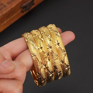 4PCS 65MM 24K Gold Plated Dubai Bangle for Women Middle East Gold Bangles Ethiopian Mesh Bracelets Wedding Jewelry African Gifts 231229