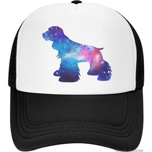 Cocker Spaniel Dog Trucker Hat Galaxy Watercolor Mesh Cap Leve Ajustável Snapback Hip Hop Chapéus para Homens e Mulheres