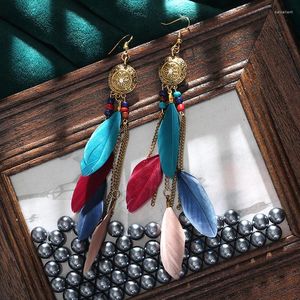 Dangle Earrings Bohemian Blue Feather Long Retro Thailand Boho Colorful Rice Beads Tassel 2024 For Women Gift