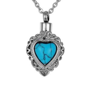 Lily Stainless Steel Cremation Jewelry Retro Pattern Embed Turquoise Memorial Urn Necklace Ash Keepsake with Gift Bag And Chain2466