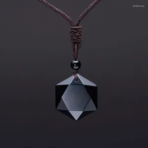 Anhänger Halsketten Natürliche Pendel Energie Stein Dreieckige Obsidian Halskette Handgemachte Gewebte Seil Sechseck Gewickelt Schmuck Für Herren Geschenk