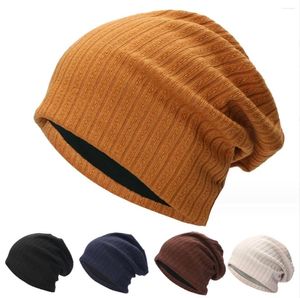 Berets Unisex Stripes Slouch Beanies Skullies Female Solid Knit Beanie Hat Girl Winter Warm Bonnet Outdoor Double Layers