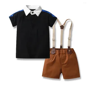 Set di abbigliamento Commercio estero Polo per bambini a maniche corte Risvolto Tinta unita Top Summer Boy Bretella Pantaloncini Set Baby