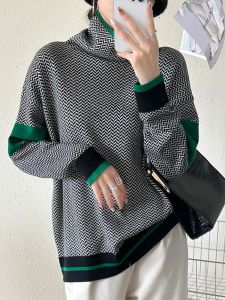 Zimowe swiacie damskie dla kobiet ciepłe pullover elegancki top luźne swobodne damskie najlepsze retro kontrastowe kolory skoczki