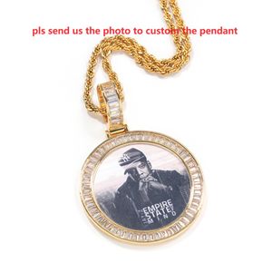 Hiphop guldkedja diy anpassad foto zirkon rund hänge halsband män ljus lyx koppar diamant bild ram par hänge souvenir rep halsband 24 tum 1964