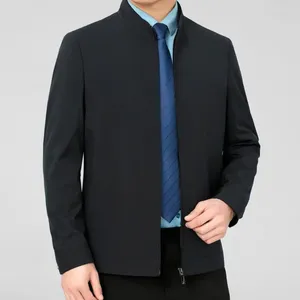 Casacos masculinos jaqueta casaco elegante lapela gola negócios fino ajuste cor sólida manga longa zíper cardigan um outerwear elegante