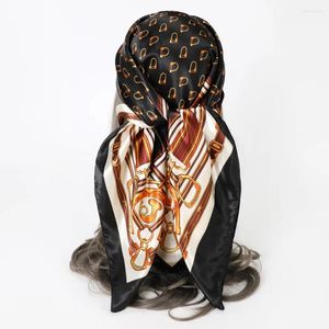 Halsdukar unisex man kvinnor fyrkantig halsduk pannband vintage sele sjal hijab faux silk kerchief bandana 35 