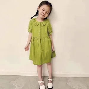 Flicka klänningar baby flickor sommarklänning koreansk stil bomull ruffles prinsessa kort ärm barn casual tonårskläder 2-9y