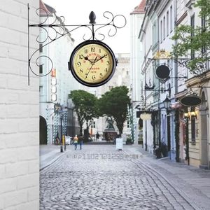 Zegary ścienne stacja ogrodowa na zewnątrz zegar dworzec retro kwarcowy zegarki metalowe żelaza wiszące do dekoracji korytarza